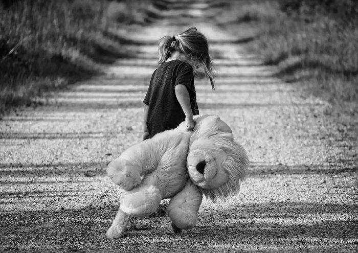 Girl Walking Teddy Bear Child Walk Female Young 
